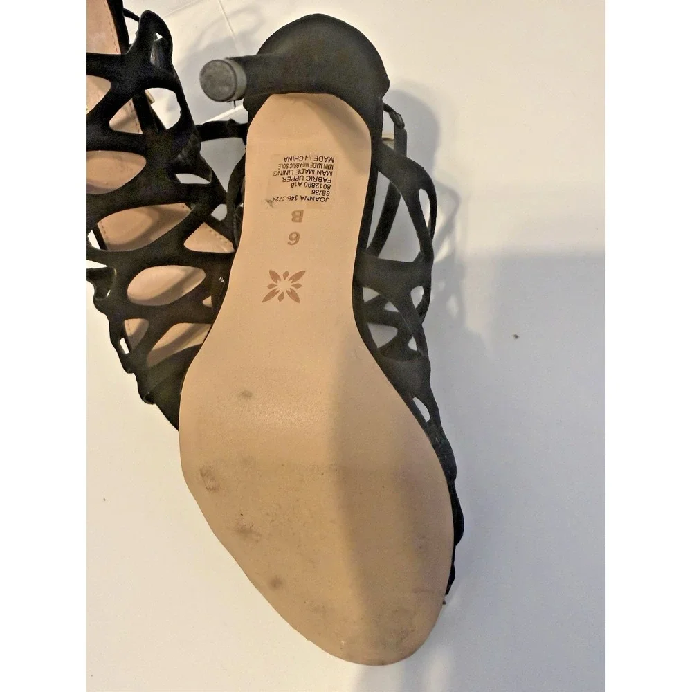BCBGeneration Faux Suede Black Cutout Strappy Stiletto Heels